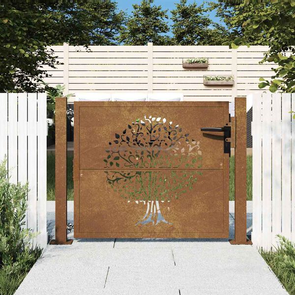 vidaXL Garden Gate 100x75 cm Corten Steel Tree Design