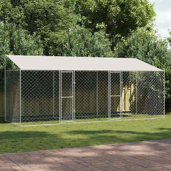 vidaXL Dog Cage with Roof Silver 600 x 200 x 258 cm Steel and PE