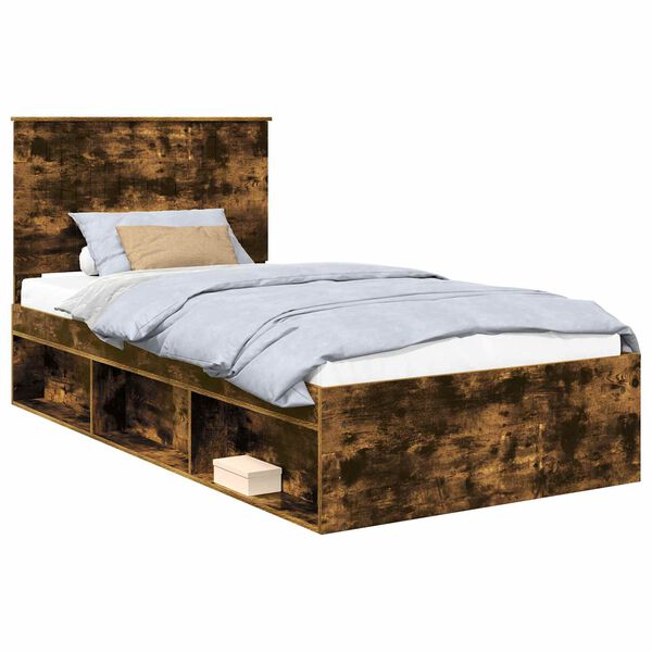 vidaXL Bed Frame Smoked Oak 100 x 200 cm Solid Pine Wood