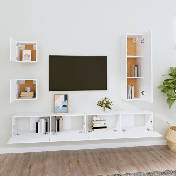 vidaXL 5 Piece TV Cabinet Set White Engineered Wood