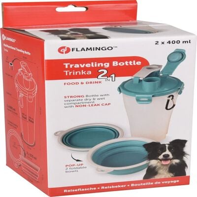 FLAMINGO 2-in-1 Pet Traveling Cup for Water/Food Trinka Blue and Grey