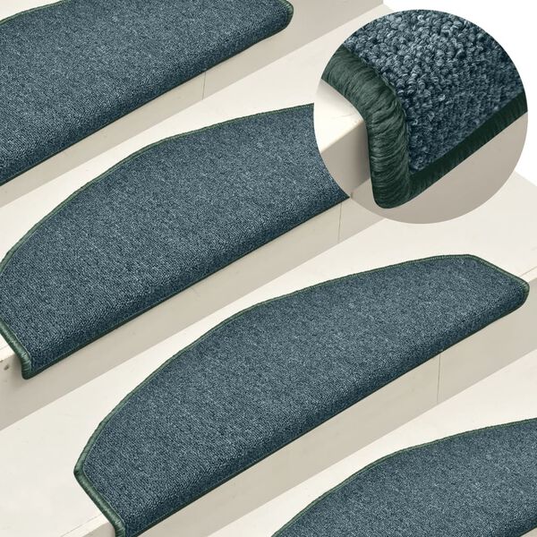 vidaXL Stair Mats 15 pcs 65x24x4 cm Dark Green Half Round Large