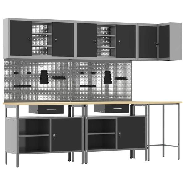 vidaXL Work Cabinet Set with Drawer with Shelf 10 pcs Black and Grey