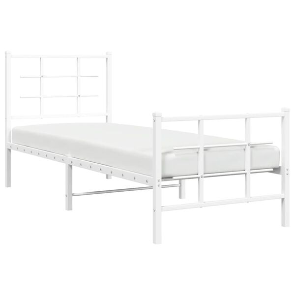 vidaXL Metal Bed Frame without Mattress with Footboard White 75x190cm