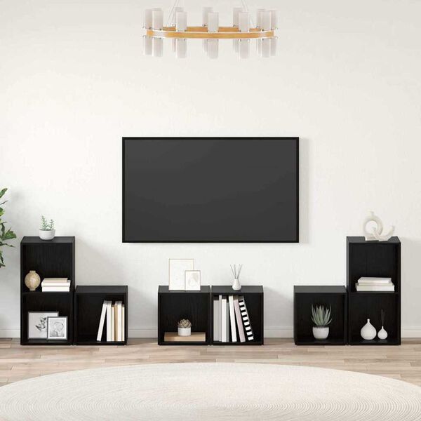 vidaXL TV Cabinet Set Wall-mounted 6 pcs Black Oak Engineered Wood