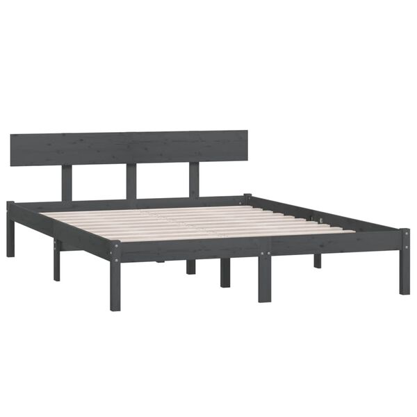 vidaXL Bed Frame without Mattress Grey Solid Wood Pine King Size