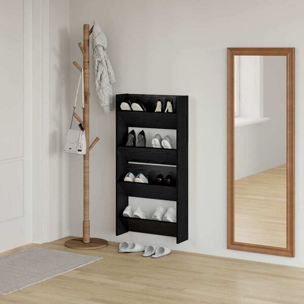 vidaXL Shoe Cabinet 2 pcs Black Oak 60 x 18 x 60 cm Engineered Wood