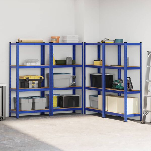 vidaXL 4-Layer Storage Shelves 4 pcs Blue Steel&Engineered Wood