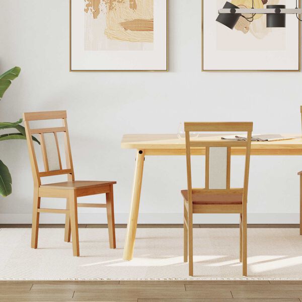 vidaXL Dining Chair 2 pcs Natural Solid Rubber Wood