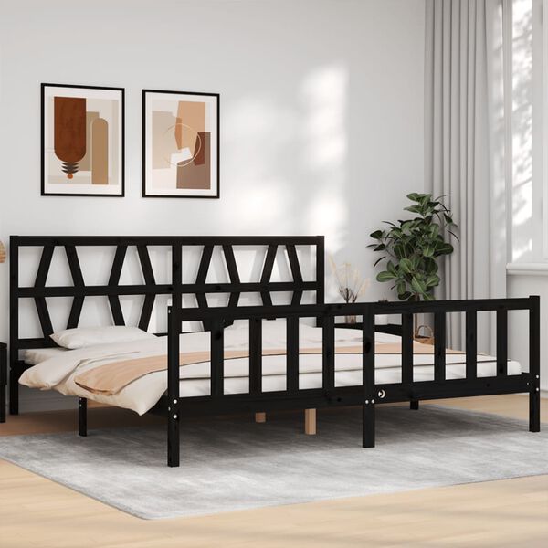 vidaXL Bed Frame without Mattress Black Super King Size Solid Wood Pine