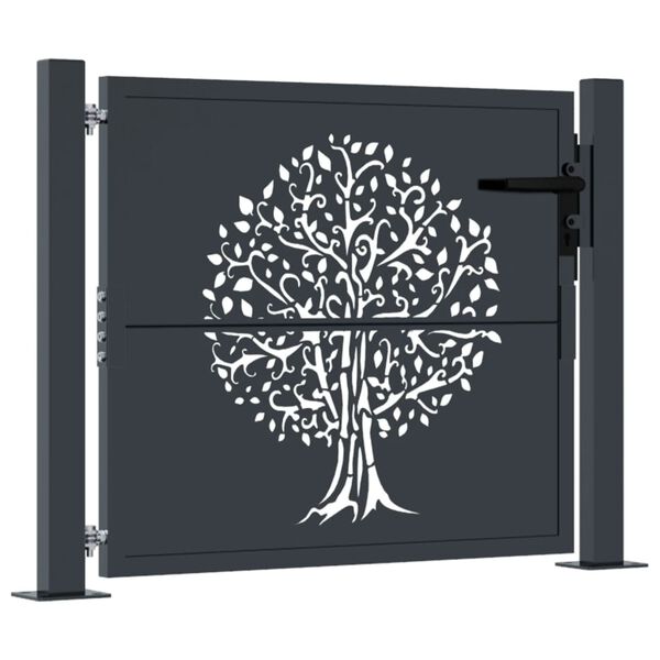 vidaXL Garden Gate Anthracite 100x75 cm Steel Tree Design