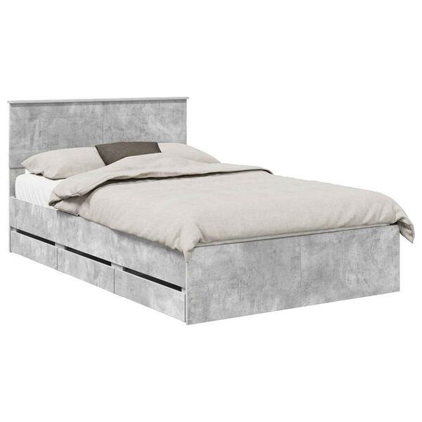 vidaXL Bed Frame with Drawer Concrete Grey 135 x 190 cm Engineer Wood