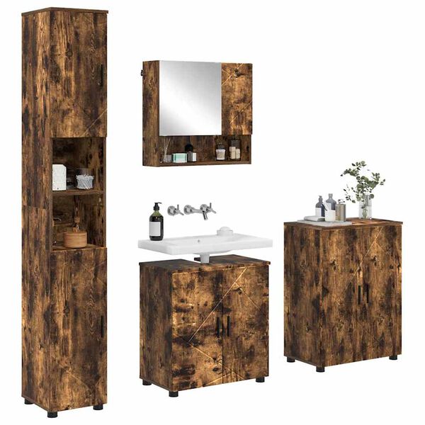 vidaXL Bathroom Furniture Set 4 pcs Smoked Oak Engineered wood & Metal