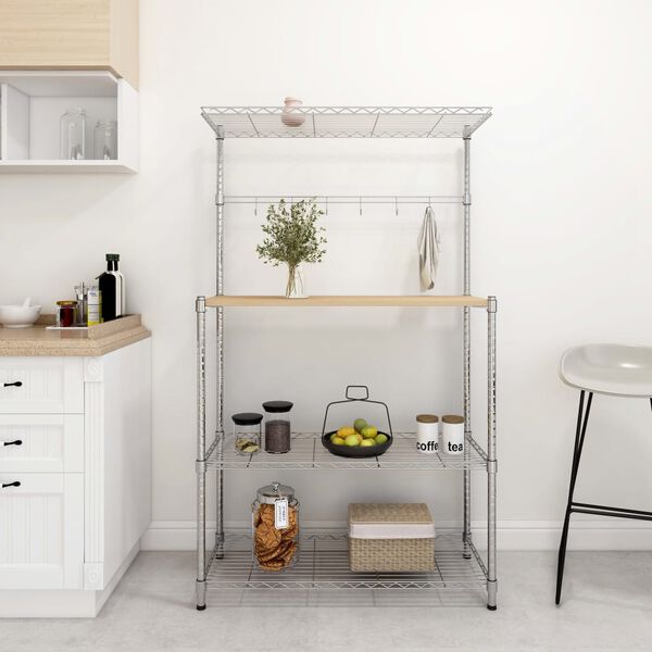 vidaXL 4-Tier Microwave Oven Shelf 90x35x150 cm Chromed Iron