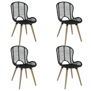 vidaXL Dining Chairs 4 pcs Black Natural Rattan