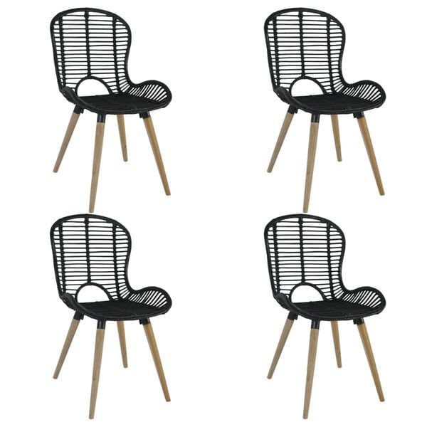 vidaXL Dining Chairs 4 pcs Black Natural Rattan