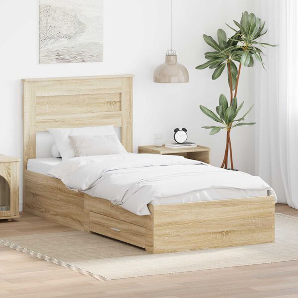vidaXL Bed Frame with Headboard Sonoma Oak 90 x 200 cm Engineered Wood
