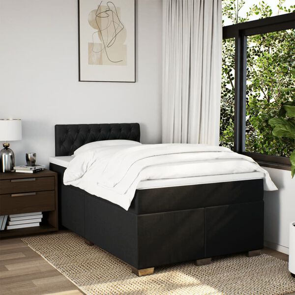 vidaXL Box Spring Bed with Mattress Black 120x190 cm Fabric