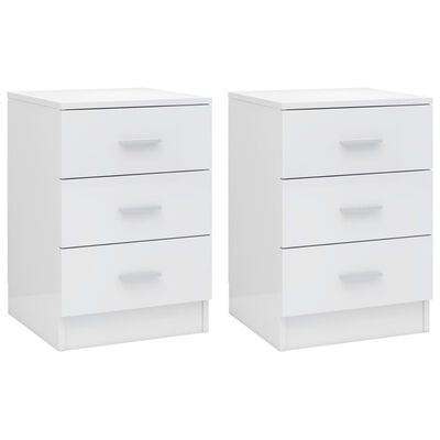 vidaXL Bedside Cabinets 2 pcs High Gloss White 38x35x56 cm Engineered Wood