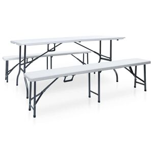 vidaXL Garden Dining Set | White and black | Steel with powder coat, HDPE