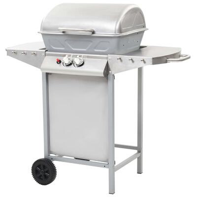 vidaXL Gas BBQ Grill with 2 Cooking Zones Silver Stainless Steel