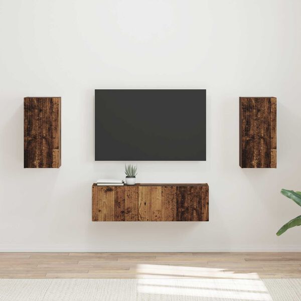 vidaXL TV Wall Cabinet Set Wall-mounted 4 pcs Old Wood Engineered Wood