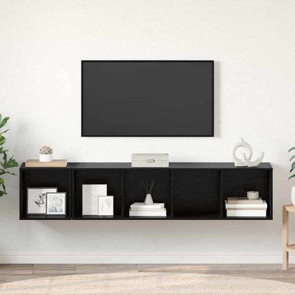vidaXL TV Cabinet Set Wall-mounted 2 pcs Black Oak Engineered Wood