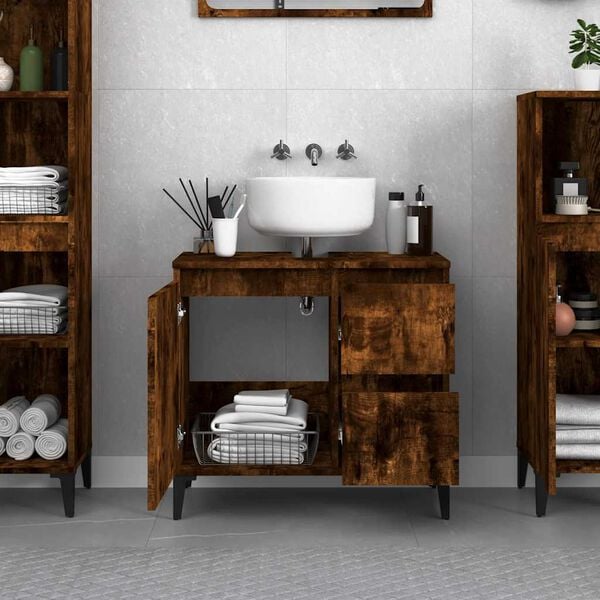 vidaXL Bathroom Cabinet Smoked Oak 65x33x60 cm Engineered Wood