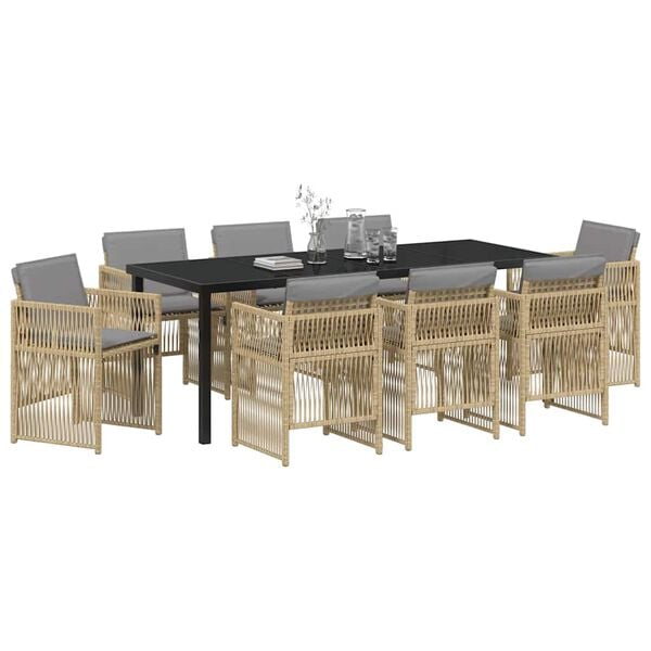 vidaXL Garden Dining Set 9 pcs Beige Powder-Coated Steel