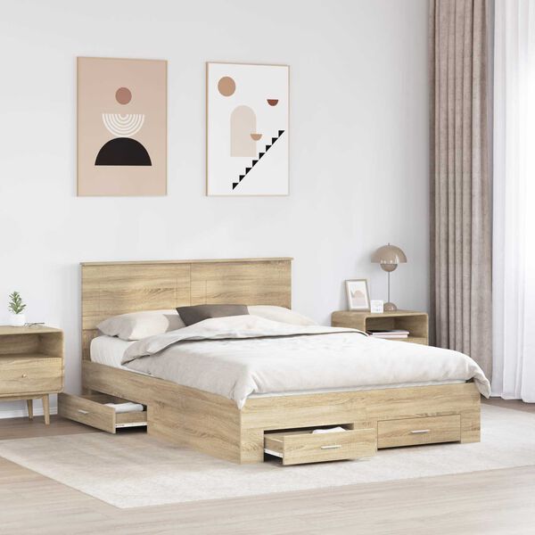 vidaXL Bed Frame with Drawer Sonoma Oak 140 x 190 cm Engineered Wood