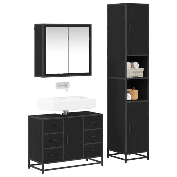 vidaXL Bathroom Furniture Set 3 pcs Black oak Engineered wood