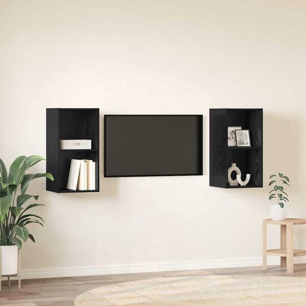 vidaXL TV Cabinet Set 2 pcs Black Oak 37 x 37 x 72 cm Engineered Wood