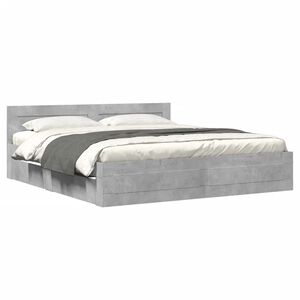 vidaXL Bed Frame with Headboard without Mattress Concrete Grey 180x200 cm Super King