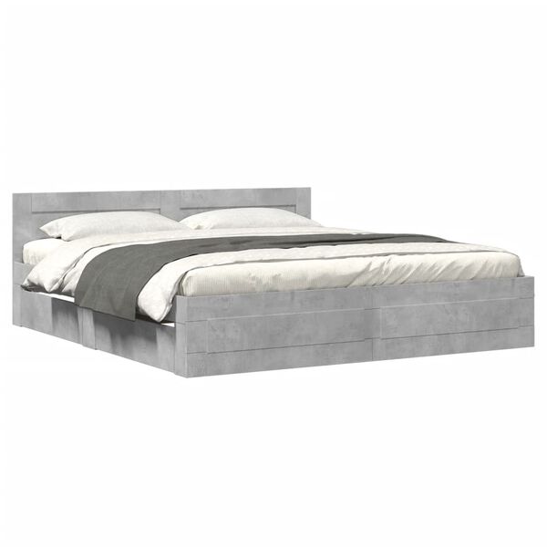 vidaXL Bed Frame with Headboard without Mattress Concrete Grey 180x200 cm Super King