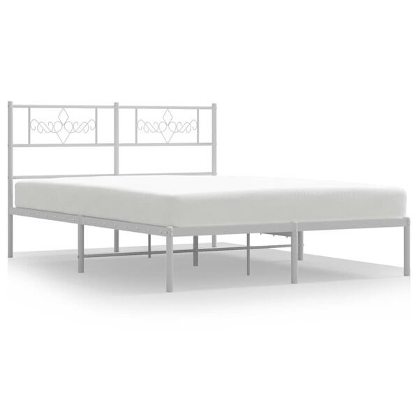 vidaXL Metal Bed Frame without Mattress with Headboard White 135x190cm