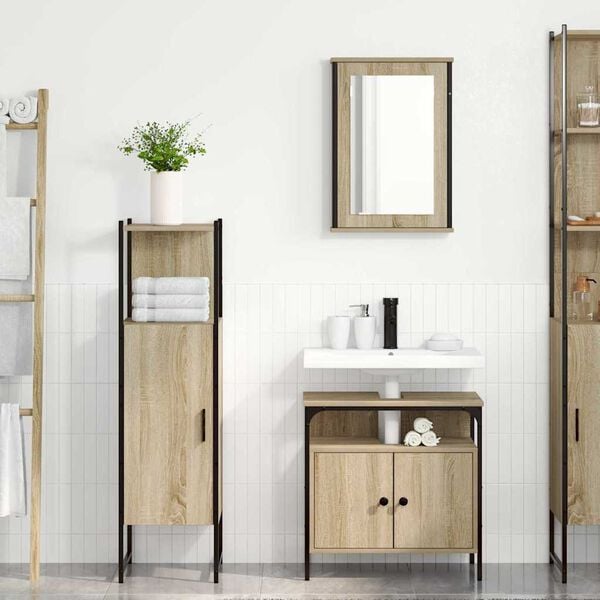 vidaXL Bathroom Furniture Set with Shelf 3 pcs Brown Engineered wood