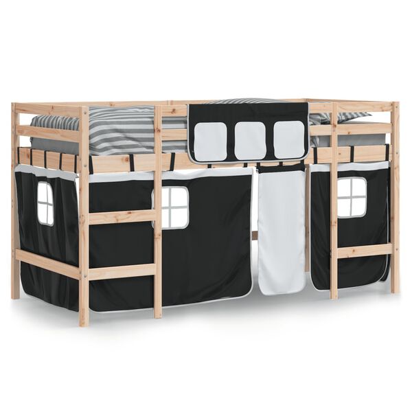 vidaXL Kids' Loft Bed with Curtains without Mattress White&Black 90x190cm