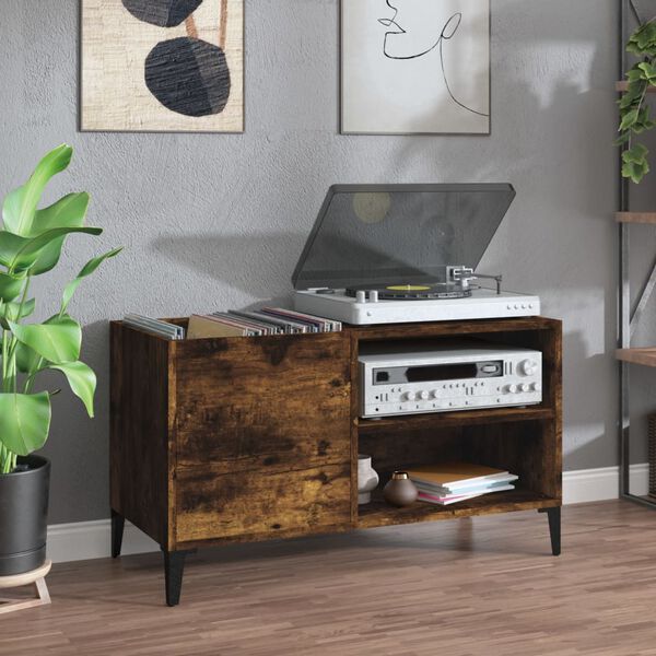 vidaXL Record Cabinet Smoked Oak 84.5x38x48 cm Engineered Wood