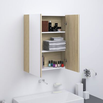 vidaXL Bathroom Mirror Cabinet 60x15x75 cm MDF White and Oak
