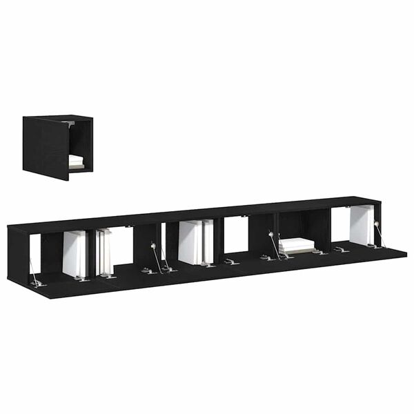 vidaXL TV Cabinet Set Wall-mounted Black Oak Engineered Wood