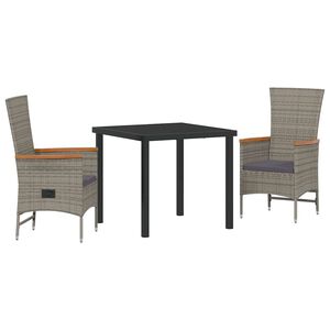 vidaXL Garden Dining Set 3 pcs Grey Poly Rattan