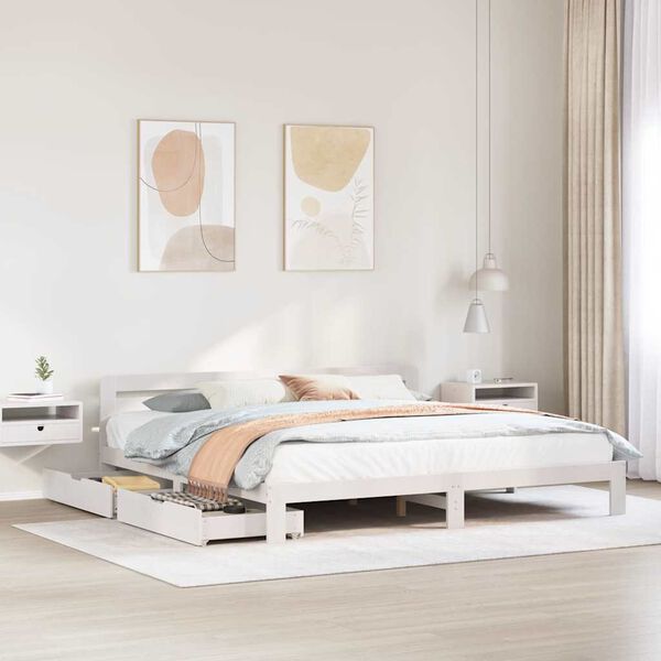 vidaXL Bed Frame without Mattress White 180x200 cm Super King Solid Wood Pine