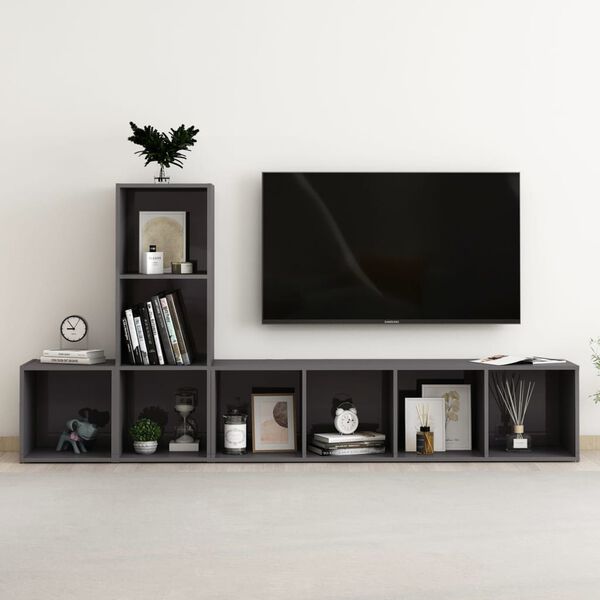 vidaXL 3 Piece TV Cabinet Set High Gloss Grey Engineered Wood