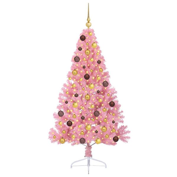 vidaXL Artificial Pre-lit Christmas Tree with 300 LEDs Pink 180 cm PVC