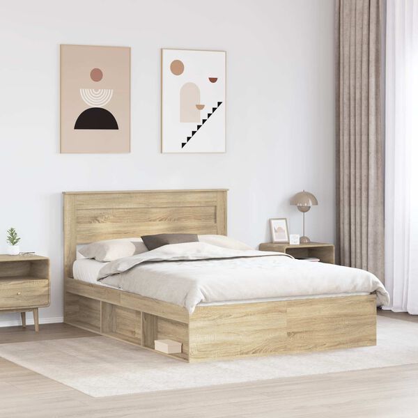 vidaXL Bed Frame with Headboard Sonoma 160 x 200 cm Solid Pine Wood