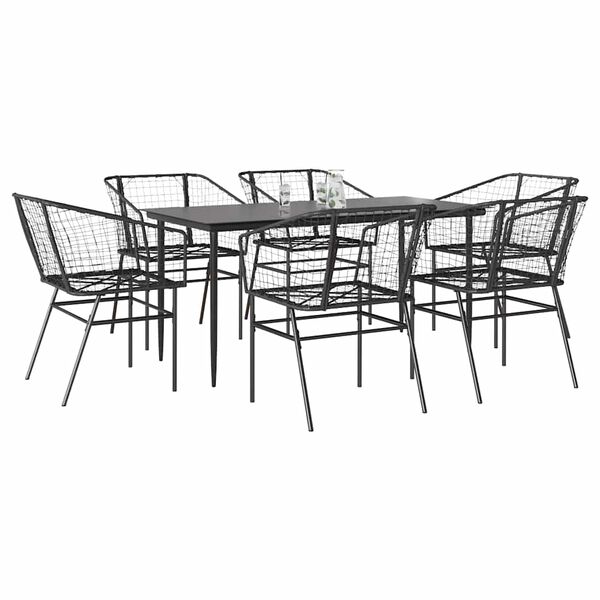vidaXL 7 Piece Garden Dining Set Black Poly Rattan Glass