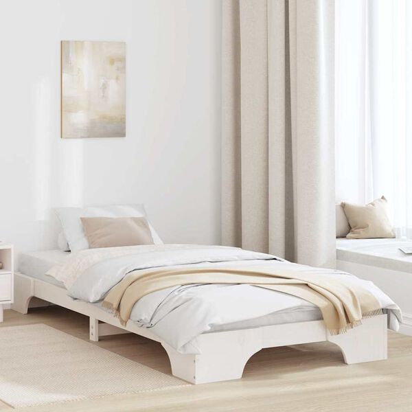 vidaXL Bed Frame White 75 x 190 cm Solid Pine Wood