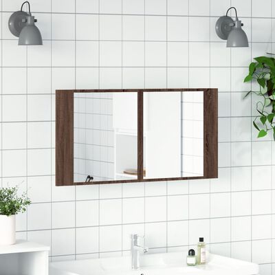 vidaXL LED Bathroom Mirror Cabinet Brown Oak 90x12x45 cm Acrylic