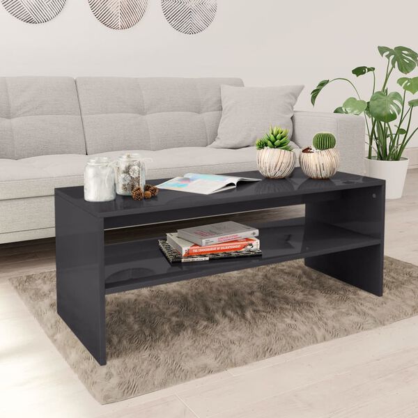 vidaXL Coffee Table High Gloss Grey 100x40x40 cm Engineered Wood