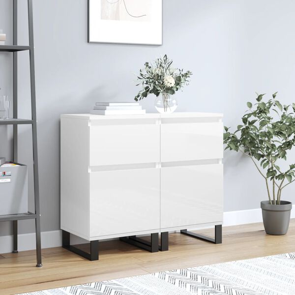 vidaXL Sideboards 2 pcs High Gloss White 40x35x70 cm Engineered Wood